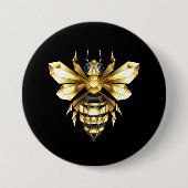 Imitate Gold Foil Logo Bee Polygonal auf Schwarz Button (Vorderseite)