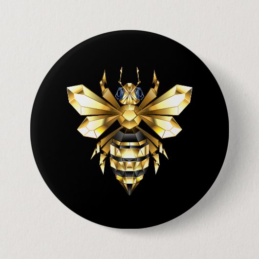 Imitate Gold Foil Logo Bee Polygonal auf Schwarz Button (Vorderseite)