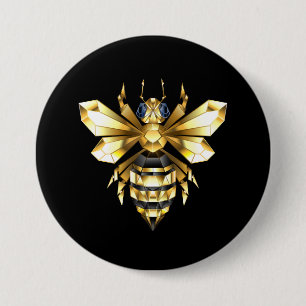Imitate Gold Foil Logo Bee Polygonal auf Schwarz Button