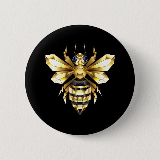 Imitate Gold Foil Logo Bee Polygonal auf Schwarz Button (Vorderseite)