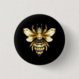 Imitate Gold Foil Logo Bee Polygonal auf Schwarz Button