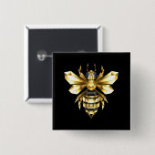 Imitate Gold Foil Logo Bee Polygonal auf Schwarz Button (Vorne & Hinten)