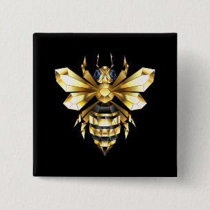 Imitate Gold Foil Logo Bee Polygonal auf Schwarz Button