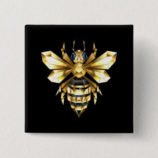 Imitate Gold Foil Logo Bee Polygonal auf Schwarz Button (Vorderseite)