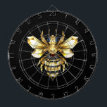 Imitate Gold Foil Logo Bee Polygonal auf Schwarz Dartscheibe<br><div class="desc">Gold,  Schmuck,  polygonale Biene mit golden glitzernden Flügeln auf schwarzem Hintergrund. Das Tier im polygonalen Stil.</div>