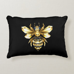 Imitate Gold Foil Logo Bee Polygonal auf Schwarz Dekokissen