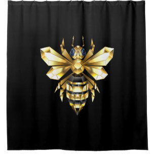 Imitate Gold Foil Logo Bee Polygonal auf Schwarz Duschvorhang