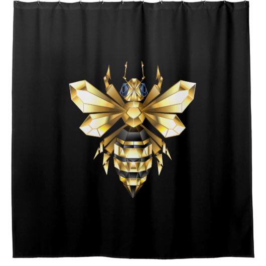 Imitate Gold Foil Logo Bee Polygonal auf Schwarz Duschvorhang (Vorderseite)