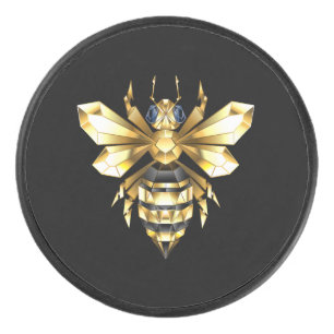 Imitate Gold Foil Logo Bee Polygonal auf Schwarz Eishockey Puck