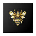 Imitate Gold Foil Logo Bee Polygonal auf Schwarz Fliese<br><div class="desc">Gold,  Schmuck,  polygonale Biene mit golden glitzernden Flügeln auf schwarzem Hintergrund. Das Tier im polygonalen Stil.</div>