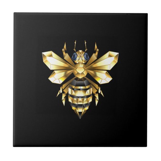 Imitate Gold Foil Logo Bee Polygonal auf Schwarz Fliese (Vorderseite)