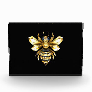 Imitate Gold Foil Logo Bee Polygonal auf Schwarz Fotoblock