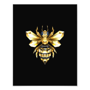 Imitate Gold Foil Logo Bee Polygonal auf Schwarz Fotodruck