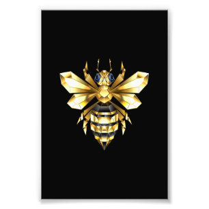 Imitate Gold Foil Logo Bee Polygonal auf Schwarz Fotodruck