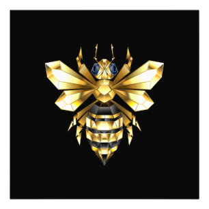 Imitate Gold Foil Logo Bee Polygonal auf Schwarz Fotodruck