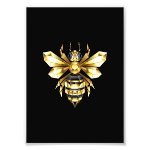 Imitate Gold Foil Logo Bee Polygonal auf Schwarz Fotodruck