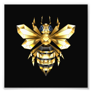 Imitate Gold Foil Logo Bee Polygonal auf Schwarz Fotodruck
