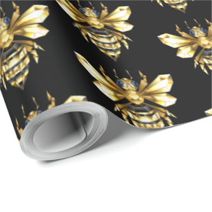 Imitate Gold Foil Logo Bee Polygonal auf Schwarz Geschenkpapier