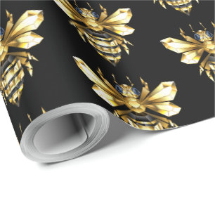 Imitate Gold Foil Logo Bee Polygonal auf Schwarz Geschenkpapier