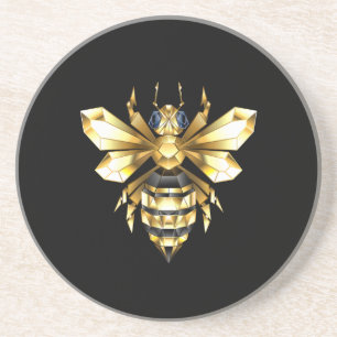 Imitate Gold Foil Logo Bee Polygonal auf Schwarz Getränkeuntersetzer