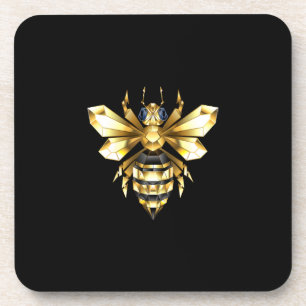 Imitate Gold Foil Logo Bee Polygonal auf Schwarz Getränkeuntersetzer