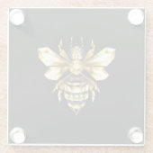 Imitate Gold Foil Logo Bee Polygonal auf Schwarz Glasuntersetzer (Rückseite)