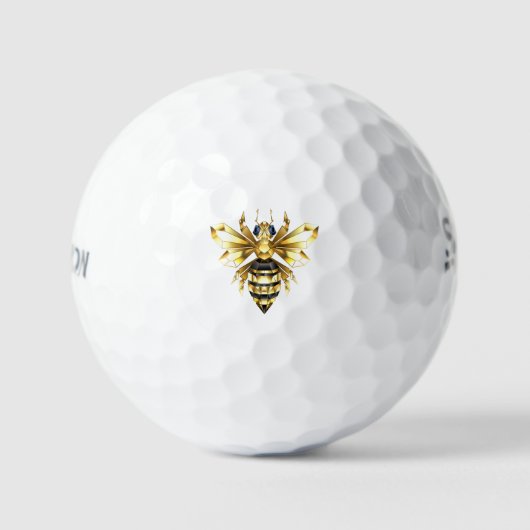 Imitate Gold Foil Logo Bee Polygonal auf Schwarz Golfball (Vorderseite)