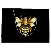 Imitate Gold Foil Logo Bee Polygonal auf Schwarz Große Geschenktüte (Rückseite)