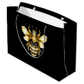 Imitate Gold Foil Logo Bee Polygonal auf Schwarz Große Geschenktüte (Rückseite Schrägansicht)