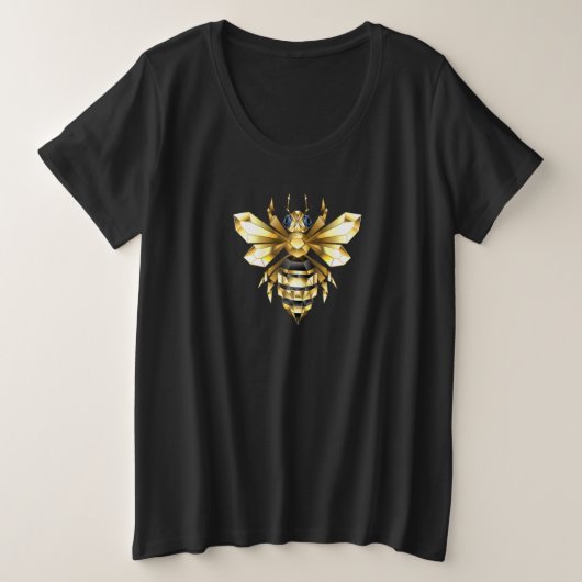 Imitate Gold Foil Logo Bee Polygonal auf Schwarz Große Größe T-Shirt (Design vorne)