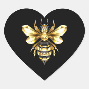 Imitate Gold Foil Logo Bee Polygonal auf Schwarz Herz-Aufkleber
