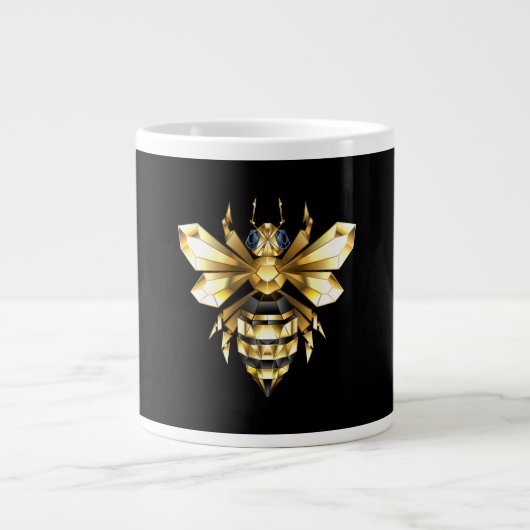 Imitate Gold Foil Logo Bee Polygonal auf Schwarz Jumbo-Tasse (Vorderseite)