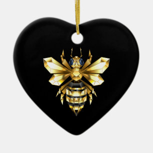 Imitate Gold Foil Logo Bee Polygonal auf Schwarz Keramik Ornament