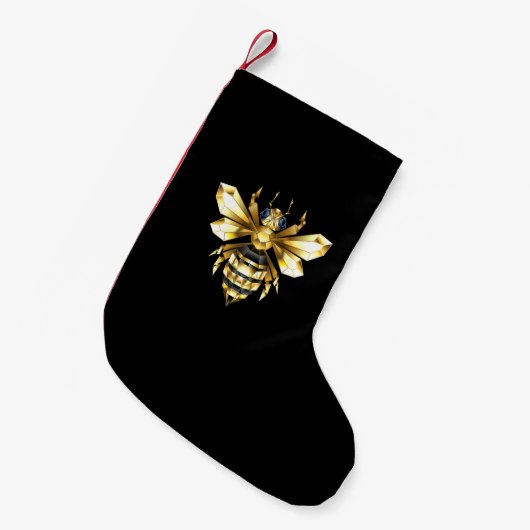 Imitate Gold Foil Logo Bee Polygonal auf Schwarz Kleiner Weihnachtsstrumpf (Vorderansicht (hängend))