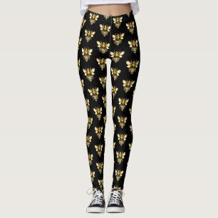 Imitate Gold Foil Logo Bee Polygonal auf Schwarz Leggings