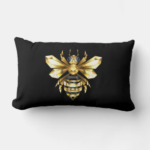 Imitate Gold Foil Logo Bee Polygonal auf Schwarz Lendenkissen