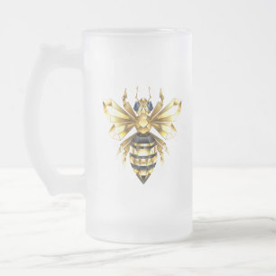 Imitate Gold Foil Logo Bee Polygonal auf Schwarz Mattglas Bierglas