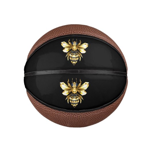 Imitate Gold Foil Logo Bee Polygonal auf Schwarz Mini Basketball (Vorderseite)