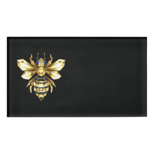 Imitate Gold Foil Logo Bee Polygonal auf Schwarz Namenschild