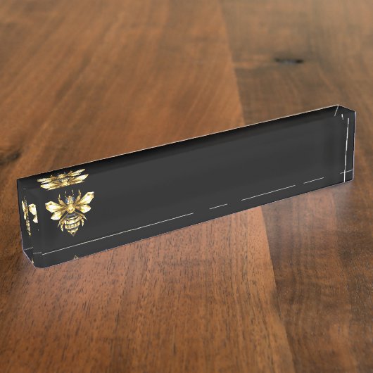 Imitate Gold Foil Logo Bee Polygonal auf Schwarz Namensplakette (Seite)