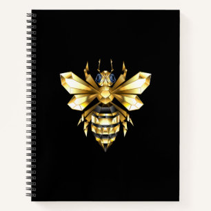 Imitate Gold Foil Logo Bee Polygonal auf Schwarz Notizblock