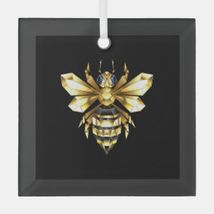 Imitate Gold Foil Logo Bee Polygonal auf Schwarz Ornament Aus Glas