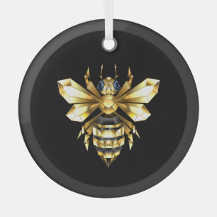 Imitate Gold Foil Logo Bee Polygonal auf Schwarz Ornament Aus Glas