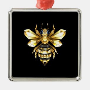 Imitate Gold Foil Logo Bee Polygonal auf Schwarz Ornament Aus Metall