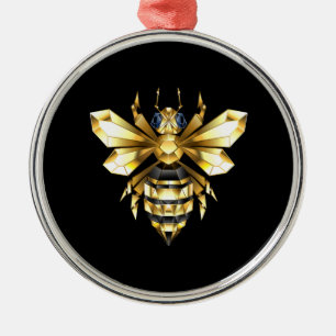 Imitate Gold Foil Logo Bee Polygonal auf Schwarz Ornament Aus Metall