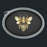 Imitate Gold Foil Logo Bee Polygonal auf Schwarz Ovale Gürtelschnalle<br><div class="desc">Gold,  Schmuck,  polygonale Biene mit golden glitzernden Flügeln auf schwarzem Hintergrund. Das Tier im polygonalen Stil.</div>