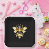 Imitate Gold Foil Logo Bee Polygonal auf Schwarz Pappteller (Party)