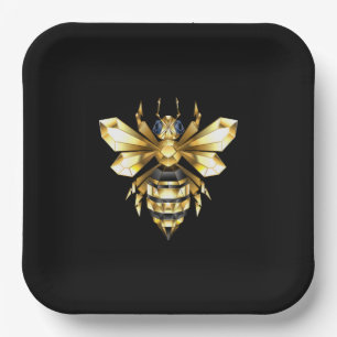 Imitate Gold Foil Logo Bee Polygonal auf Schwarz Pappteller