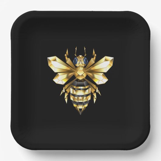 Imitate Gold Foil Logo Bee Polygonal auf Schwarz Pappteller (Vorderseite)