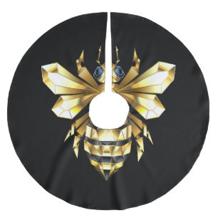 Imitate Gold Foil Logo Bee Polygonal auf Schwarz Polyester Weihnachtsbaumdecke